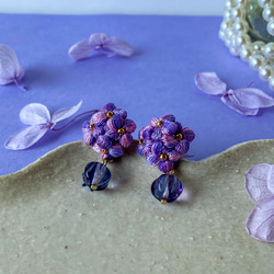 ぷっくりお花の紫陽花ピアス-パープル- ピアス（スタッド・一粒