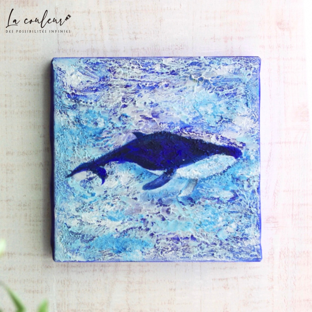 原画 アクリル画 「クジラが泳ぐ海」