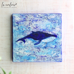 原画】海を泳ぐクジラ 約18cm角 キャンバス 送料無料 絵画 La