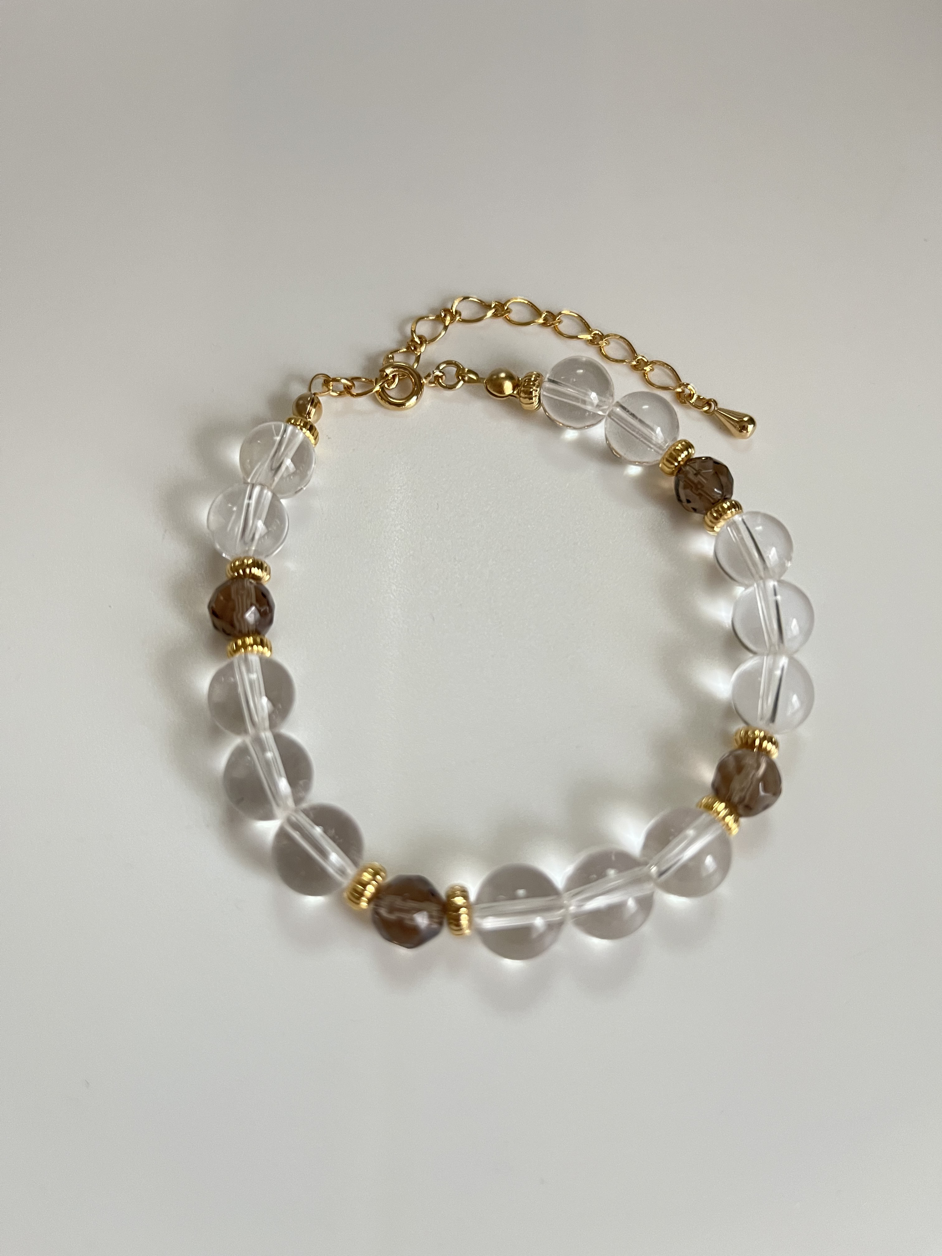 幸福の白丸茶六角水晶天然石ブレスレット