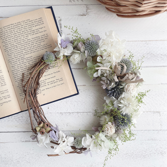 青い花&白い花 草原のナチュラルリース＊約21センチ リース Secret  