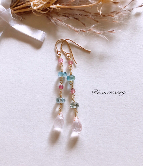 14kgfモスアクアマリン・トルマリンピアス/イヤリング