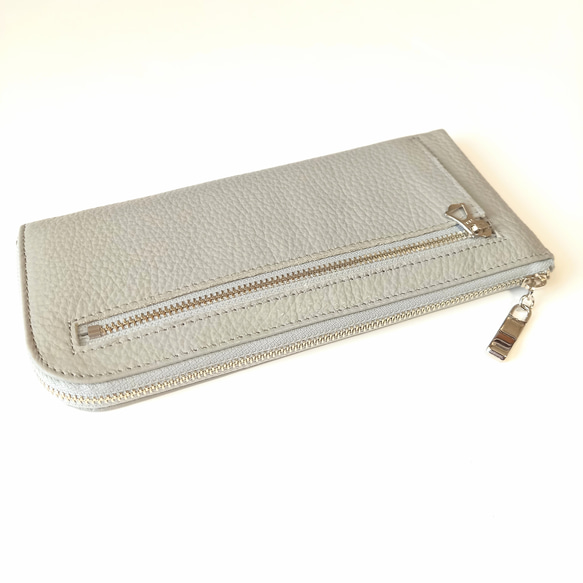 スリムで軽く大容量な長財布（ライトグレー）14枚カードポケット◇高級イタリアンレザー◇牛革シュリンク◇レディース 皮 9枚目の画像