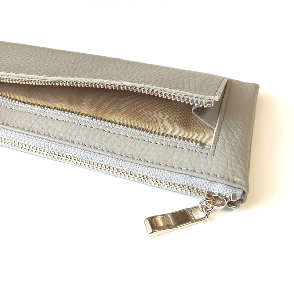 スリムで軽く大容量な長財布（ライトグレー）14枚カードポケット◇高級イタリアンレザー◇牛革シュリンク◇レディース 皮 10枚目の画像