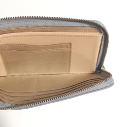 スリムで軽く大容量な長財布（ライトグレー）14枚カードポケット◇高級イタリアンレザー◇牛革シュリンク◇レディース 皮 11枚目の画像