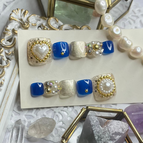 サイズオーダー♡埋め尽くしフットネイルチップ ブルー size