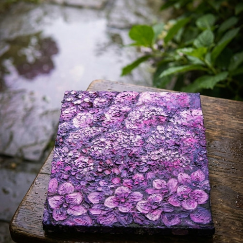 紫陽花 ハンドメイド絵画【永遠に咲く雨の宝石】油絵 原画 初夏