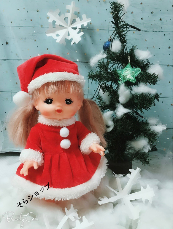 ソランちゃん服　クリスマス服　サンタ服　帽子ワンピースブーツ三点セット 2枚目の画像