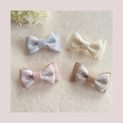 2個セット》 mini サイズのダブルリボン ♡ ドットオーガンジー重ね  