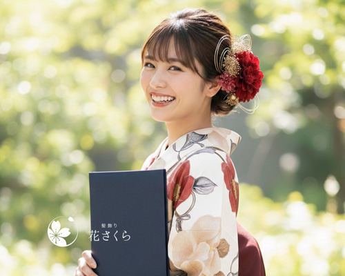 深紅ダリアの髪飾り 結婚式 成人式 花嫁 和装 振袖 卒業式 白無垢 色打