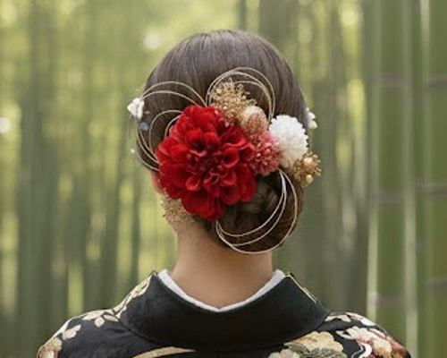 赤ダリア　和装髪飾り　振袖髪飾り　成人式髪飾り　着物髪飾り　色打掛髪飾り　結婚式 赤ダリアの髪飾り 成人式 前撮り 和装 深紅ダリアの髪飾り 結婚