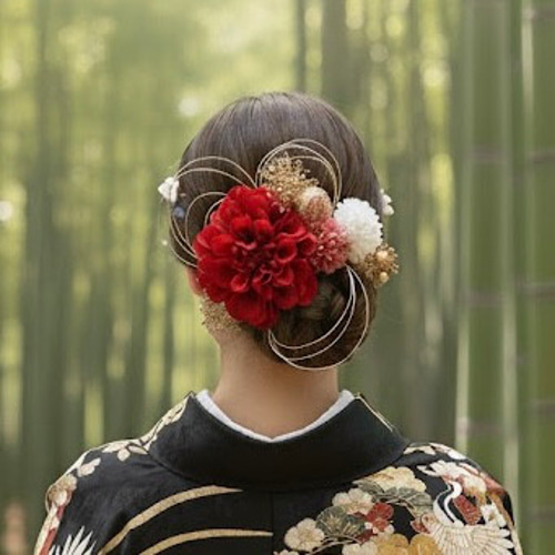 深紅ダリアの髪飾り 結婚式 成人式 花嫁 和装 振袖 卒業式 白無垢 色打