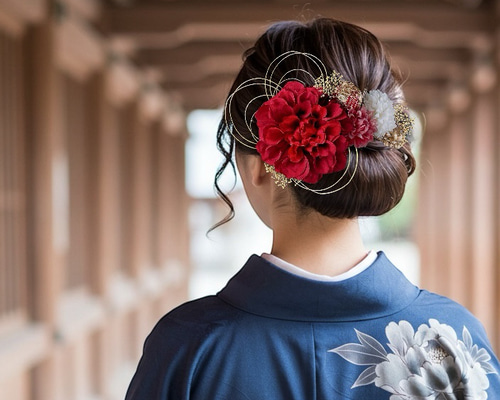 赤ダリア　和装髪飾り　振袖髪飾り　成人式髪飾り　色打掛髪飾り　結婚式髪飾り　着物 0_1307283c6d3b51781e5d7d66e065