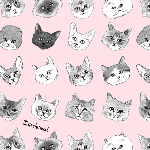 デザインペーパー「16Cats ピンク」イラストデータ