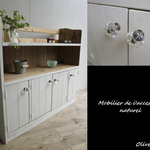 サイズオーダー可！○4扉ローキャビネット○飾り棚シャビーブラウン