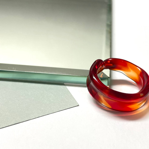 バイカラーリング』リング クリアレッド×クリアオレンジ ガラスリング