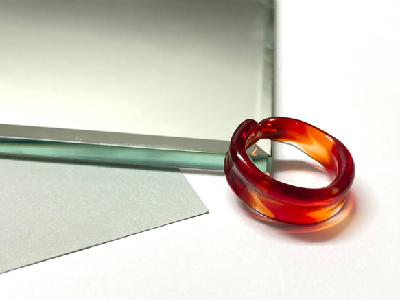 バイカラーリング』リング クリアレッド×クリアオレンジ ガラスリング