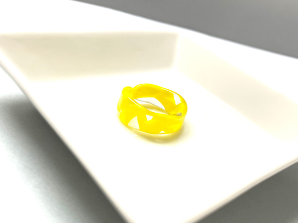 『バイカラーリング』リング　クリア×レモンイエローガラスリング　ガラスの指輪11〜12号（内径　16.5mm） 7枚目の画像