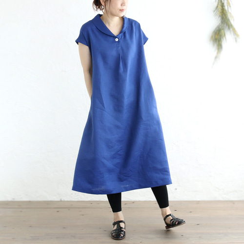 BLUE FRONCE 　リネンワンピース タグ付き未使用　紺色　ゆったりサイズ BLUE FRONCE リネンワンピース タグ付き未使用 紺色 ゆったり