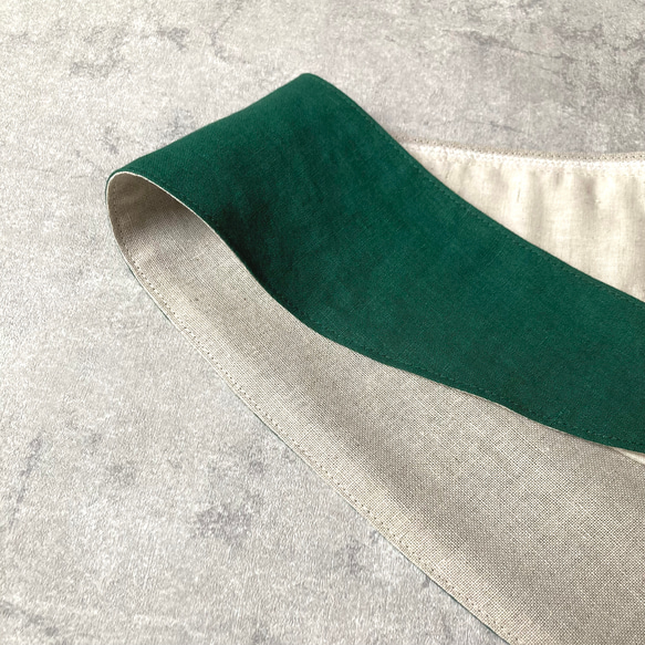 ＜保冷剤が入るリネンスカーフ＞日本製リネン・グリーン　ネッククーラー　バイカラー　日除け 8枚目の画像
