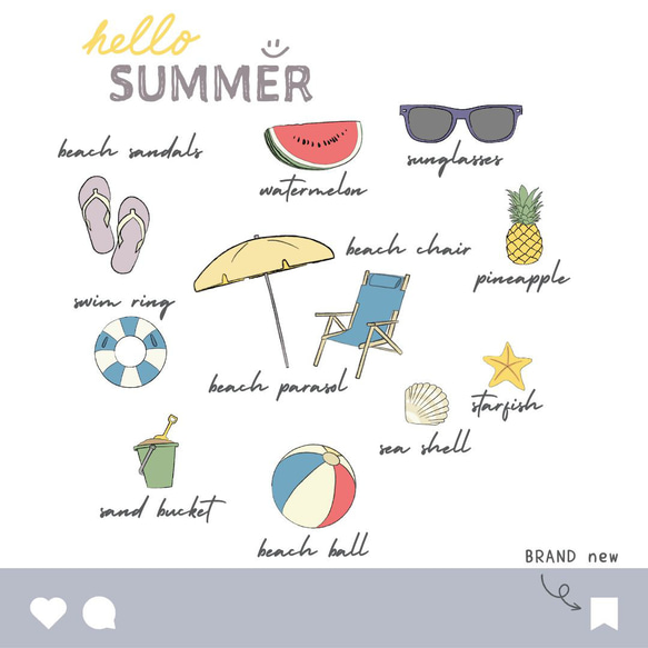 【デジタルステッカー】Summer・夏・サマー／全32種類／カラーイラスト／PNG／デジタルプランナー／iPad 2枚目の画像