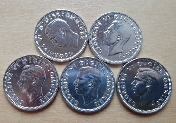 1947～1951年 アンティーク イギリス 英国 ラッキー6ペンスコイン 5枚セット 本物 ブリティッシュ 2枚目の画像