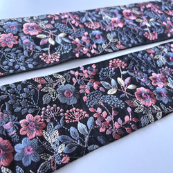 【50cm】インド刺繍リボン　ブラックxダスティピンク　シルク　GS773 4枚目の画像