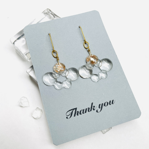 ピアス・イヤリング/透明×宝石みたいなラメ入りレジン【ゴールド