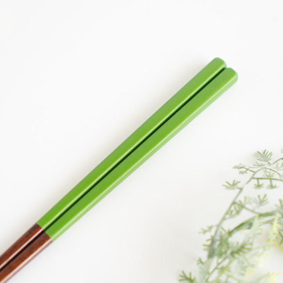 漆塗りのお箸【23cm 標準的な長さ】四角 緑 日本製 3枚目の画像