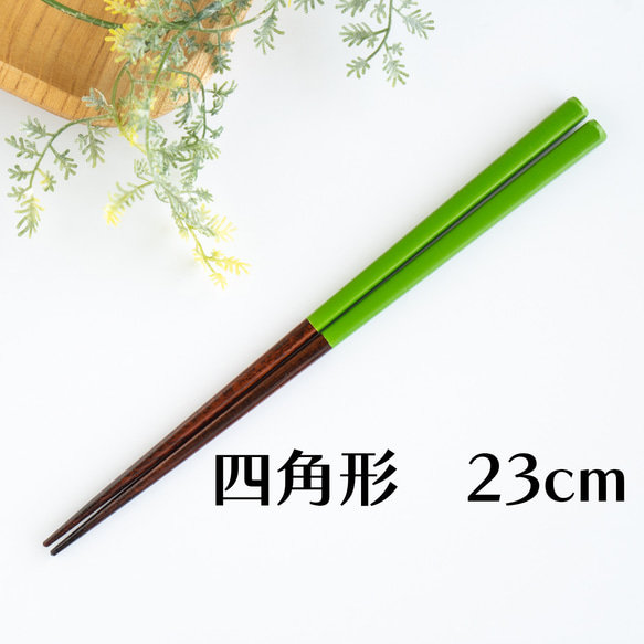 漆塗りのお箸【23cm 標準的な長さ】四角 緑 日本製 1枚目の画像