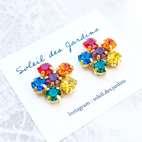ビジューフラワー ピアス イヤリング レインボー ピアス（その他