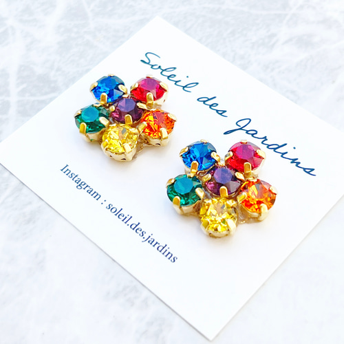 ビジューフラワー ピアス イヤリング レインボー ピアス（その他