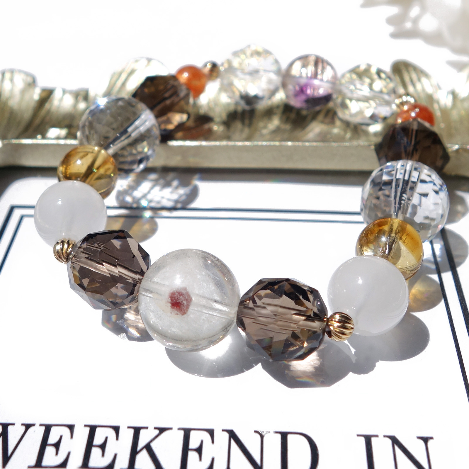 Limited／一点もの　ガーネットインクォーツ×エレスチャル×シトリン×水晶　リミテッドブレスレット