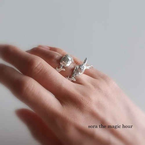 くっきー様　まとめ専用無核パール　「ウサギ」モチーフリングY875 くっきー様専用無核パール ホワイト 「ウサギ」モチーフリングY875