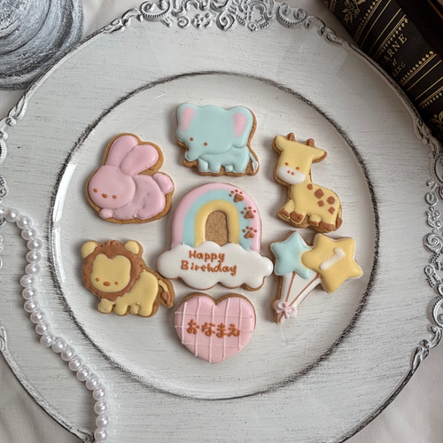 お誕生日 お食い初めに♡】どうぶついっぱい☆ふんわりカラーの