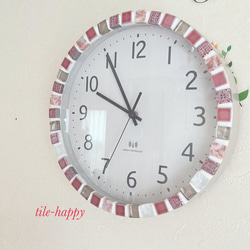 【電波時計】パヴェジュエルのような多素材モザイクタイルの壁掛け時計 2枚目の画像