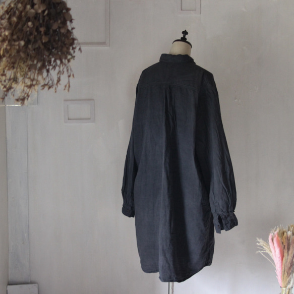 gauze long shirt jacket /草木染め ダブルガーゼロングシャツ 消炭色 ログウッド染め 6枚目の画像