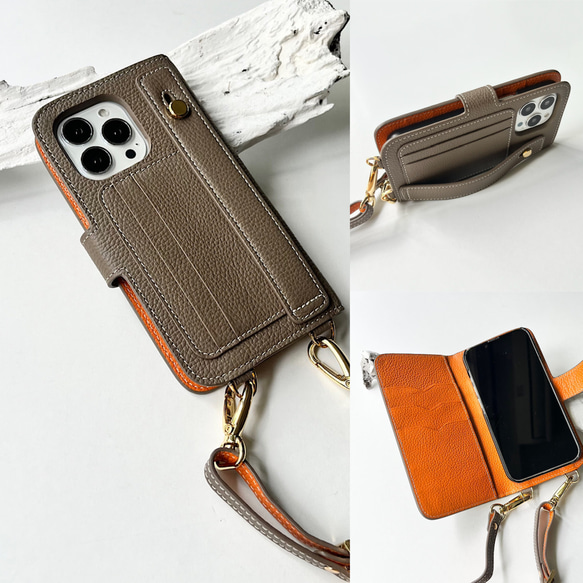 本革 カード収納 名入れハンドベルト バイカラーIphoneケース 手帳型スマホケース バイカラー 本革 名入れ可 カード収納