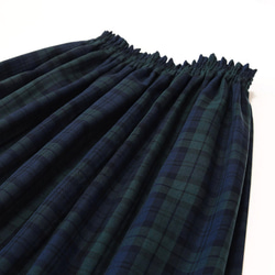 【即納】ふんわりとギャザーが広がるダブルガーゼのスカート（ブラックウォッチ）グリーン 春 夏 8枚目の画像