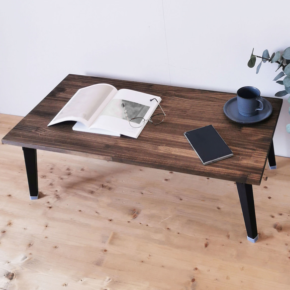 天然木の折りたたみローテーブル / ダークブラウン / 90×45cm