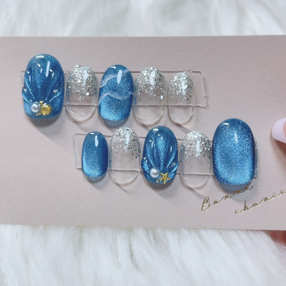 夏ネイル マグネットネイル 海ネイル マーメイドネイル ブライダル  