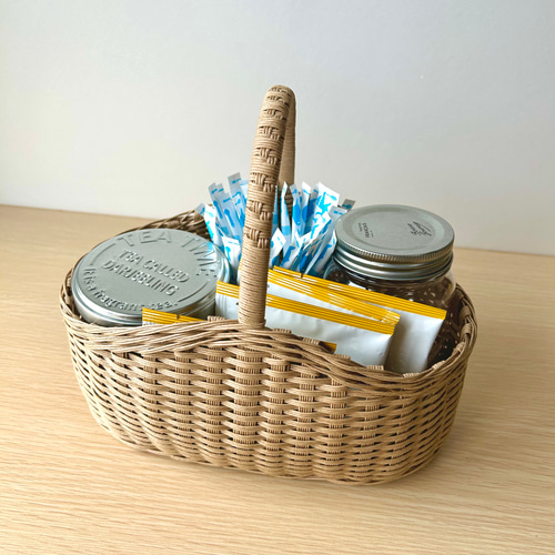 ウェーブのワンハンドルかご（クラフト）小物入れ おしゃれかご