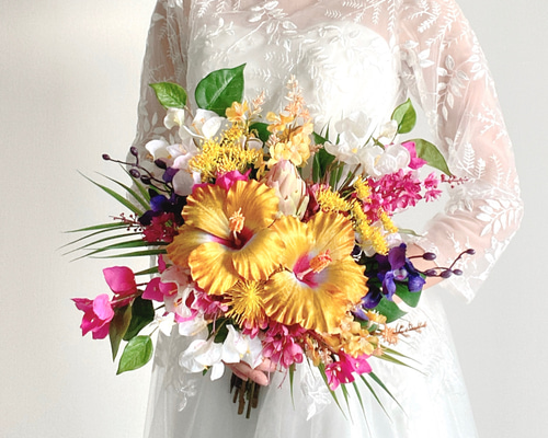 ウェディングブーケ　アーティフィシャルフラワー　ハイビスカス　リゾート 2cb99342b8ddba78268aca60734b50