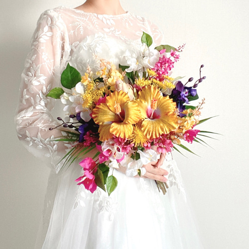 ウェディングブーケ　アーティフィシャルフラワー　ハイビスカス　リゾート ウェディングブーケ アーティフィシャルフラワー ハイビスカス