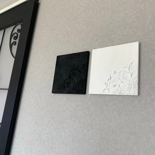 モダンアート 24×24㎝ 2枚set テクスチャーアート モノトーン