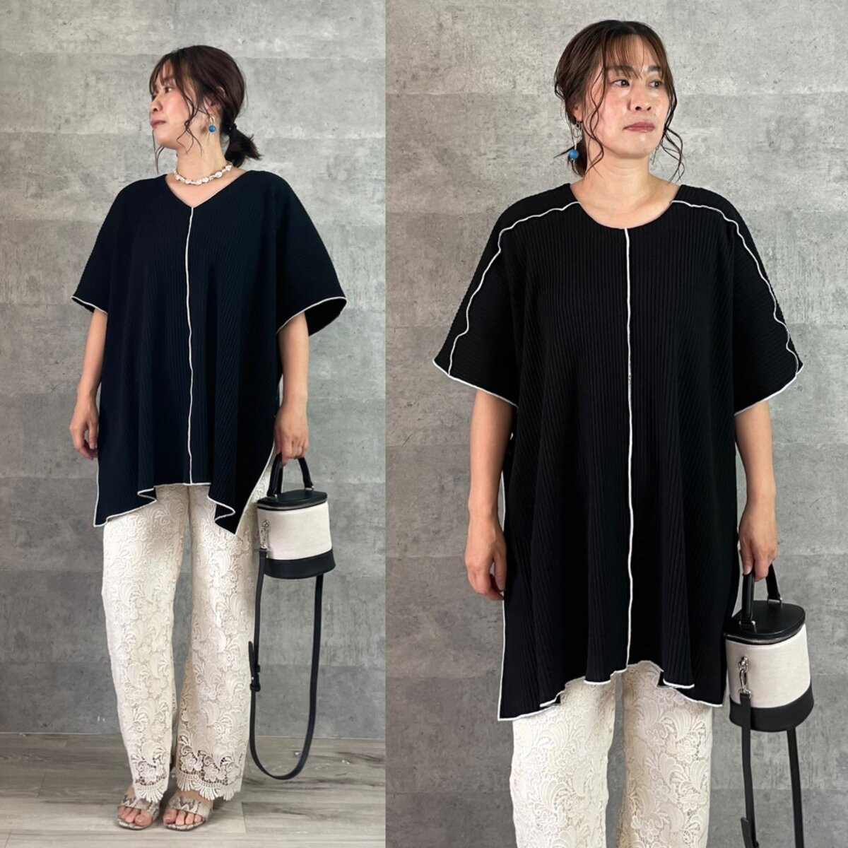 着るだけで洒落見え！前後2wayドルマン袖コットンリブチュニック M~3L対応 黒【F】KMC-609 809697