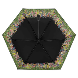 晴雨兼用、花の楽園 ボタニカル柄(ブラック) 折りたたみ傘・日傘（内側プリント・外側ブラック） 3枚目の画像