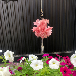 フラワーストラップ　イヤホンジャックつき　可愛い花　管理ピンクF 2枚目の画像