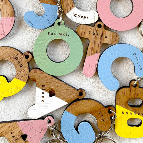 KEY RING 】木製 名入れキーリング キーホルダー イニシャル