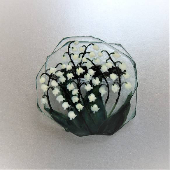 「鈴蘭 -suzurann-」GLASSブローチ　透明　アクセサリー　野草　野の花 2枚目の画像